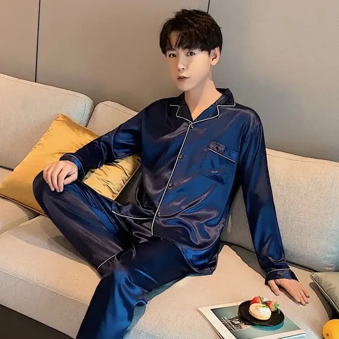 Ensemble de pyjama en satin à manches longues pour couple, vêtements de détente pour hommes, vêtemen