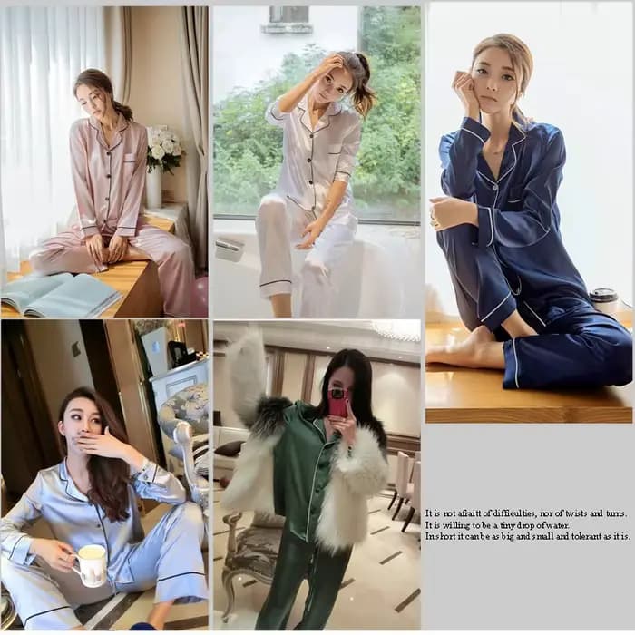 Femmes soie Satin Pyjamas ensemble à manches longues vêtements de nuit Pijama