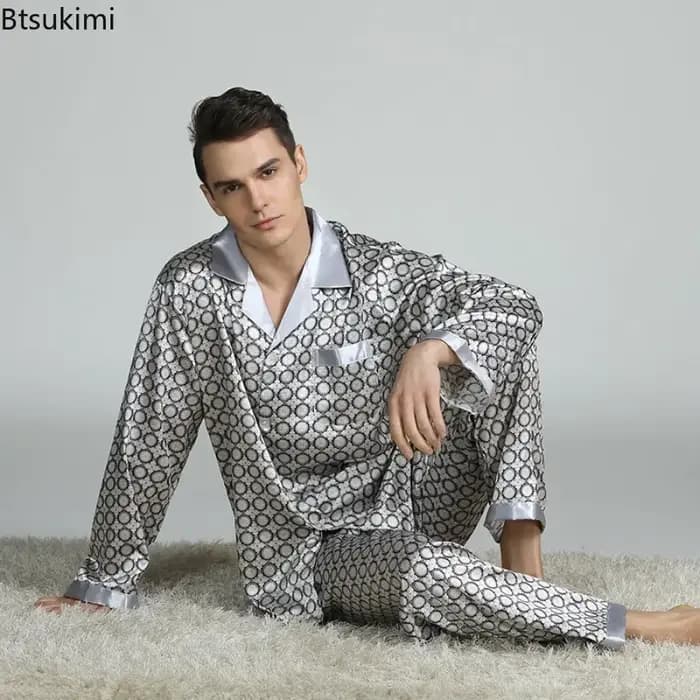 Ensemble pyjama homme printemps-été 2026 – Hauts et pantalons à manches longues en satin