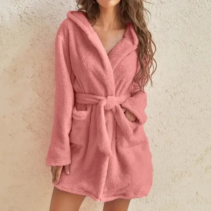 Femmes Robe de bain hiver moelleux en peluche pyjamas dames Sexy à capuche
