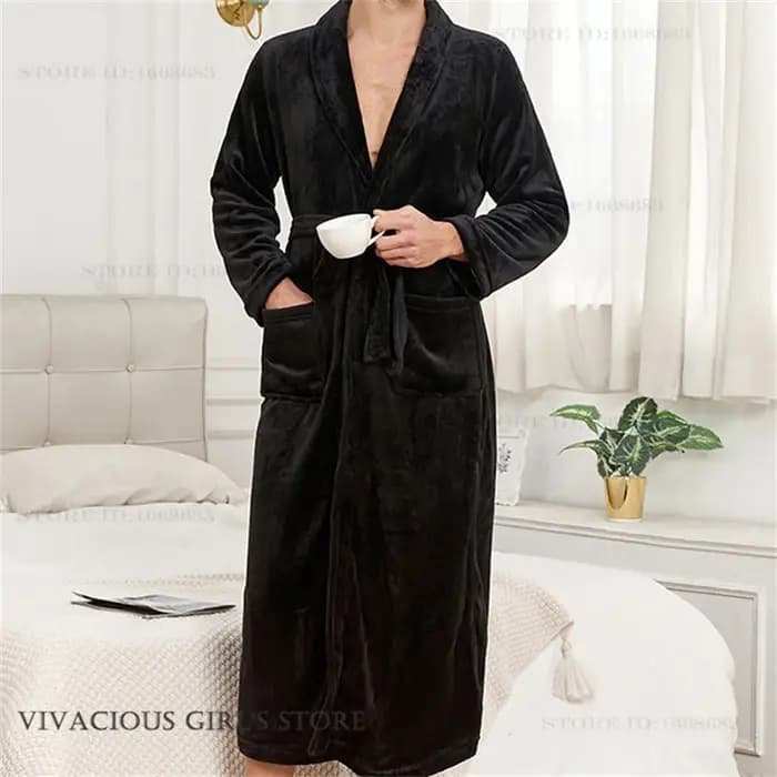 Flanne hommes Robe longue à capuche Kimono peignoir Robe Homewear automne hiver épaissir chaud vêtements de nuit déshabillé ample décontracté vêtements de nuit