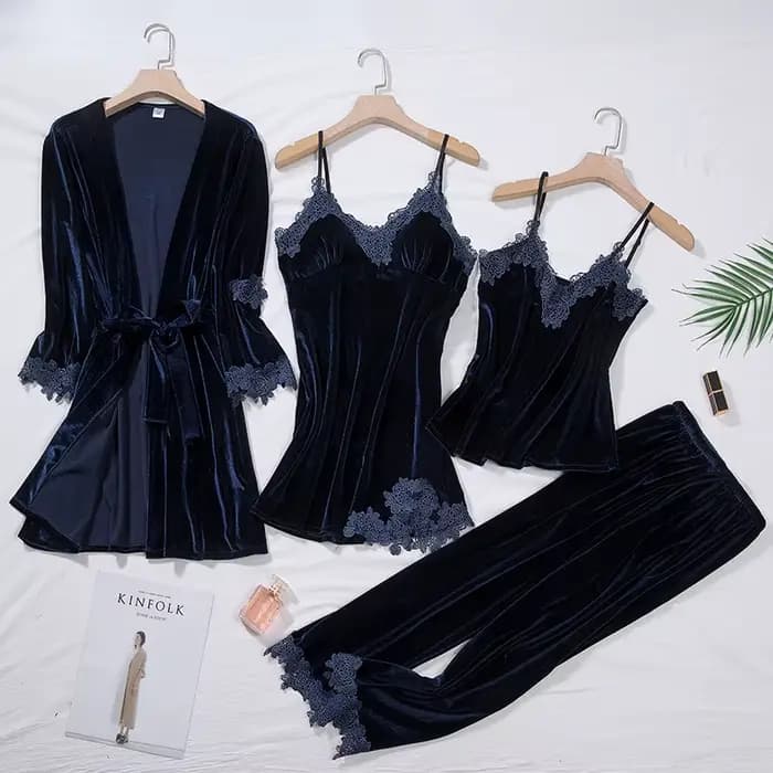 Ensemble de pyjama décontracté en velours 4 pièces pour femme, lingerie intime, tenue d'intérieur à