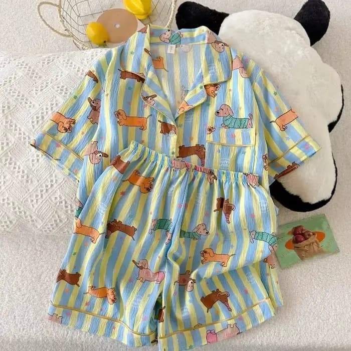 Pyjama Kawaii à imprimé étoiles et rayures pour femme