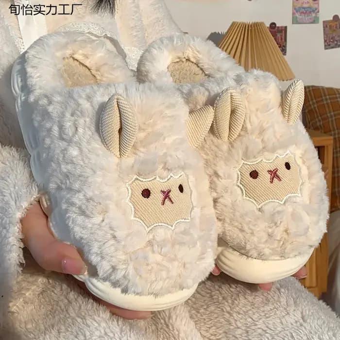 Maison floue pantoufle femmes mouton moelleux hiver chaud fourrure en peluche intérieur paresseux femme thermique