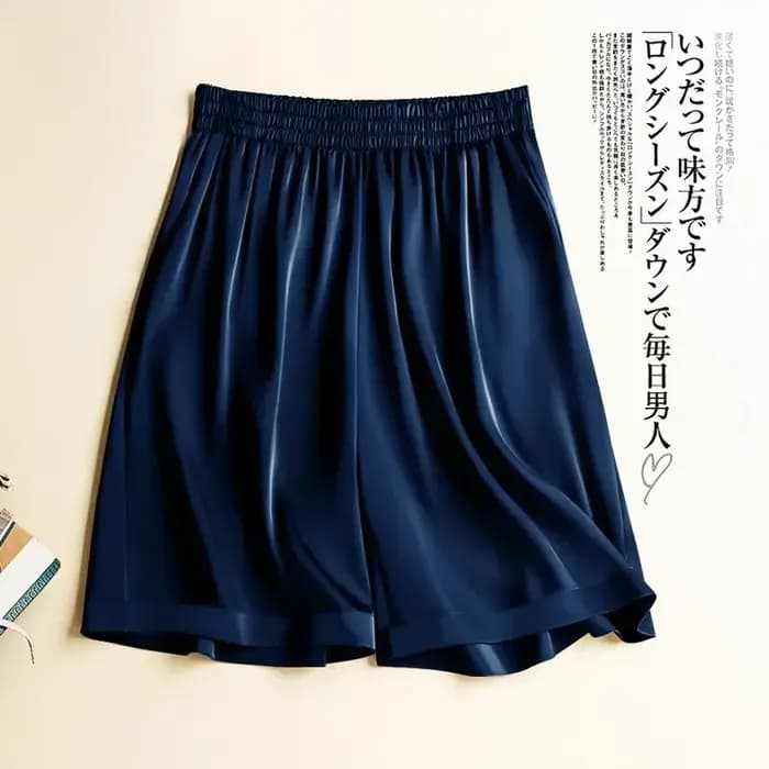 Short en acétate de glace taille haute pour femme, pantacourt en satin fin, pyjama décontracté, gran