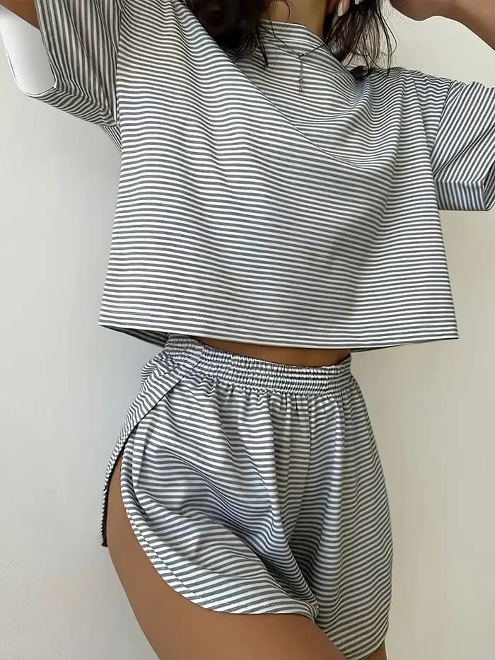 Ensemble pyjama rayé pour femme 2 pièces