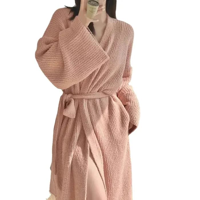 Robe Chaleureuse Femme Automne Hiver Grande Taille Pyjama Femme Cardigan Loungewear Ample Robe de Nuit Décontractée pour Filles et Femmes