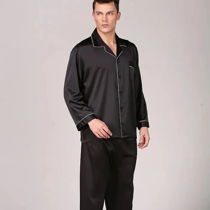 Manches longues hommes tache soie pyjama ensembles et manches courtes Shorts hommes Pijama imprimé P