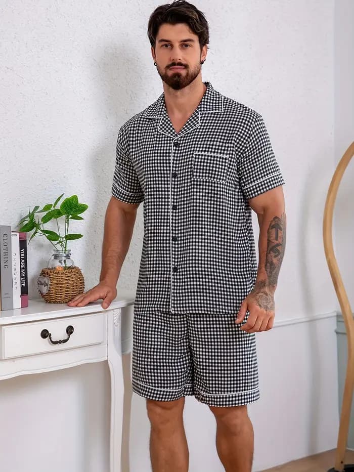 Ensemble de pyjama en crêpe à carreaux pour homme
