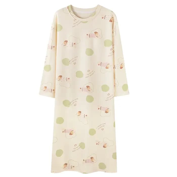 Nouvelle Robe de Nuit Femme à Manches Longues 100% Coton – Chemise de Nuit