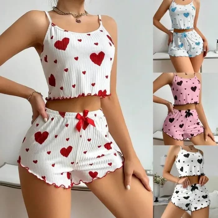 Ensemble de pyjama décontracté pour femme avec motif cœur