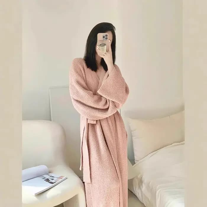 Robe Chaleureuse Femme Automne Hiver Grande Taille Pyjama Femme Cardigan Loungewear Ample Robe de Nuit Décontractée pour Filles et Femmes