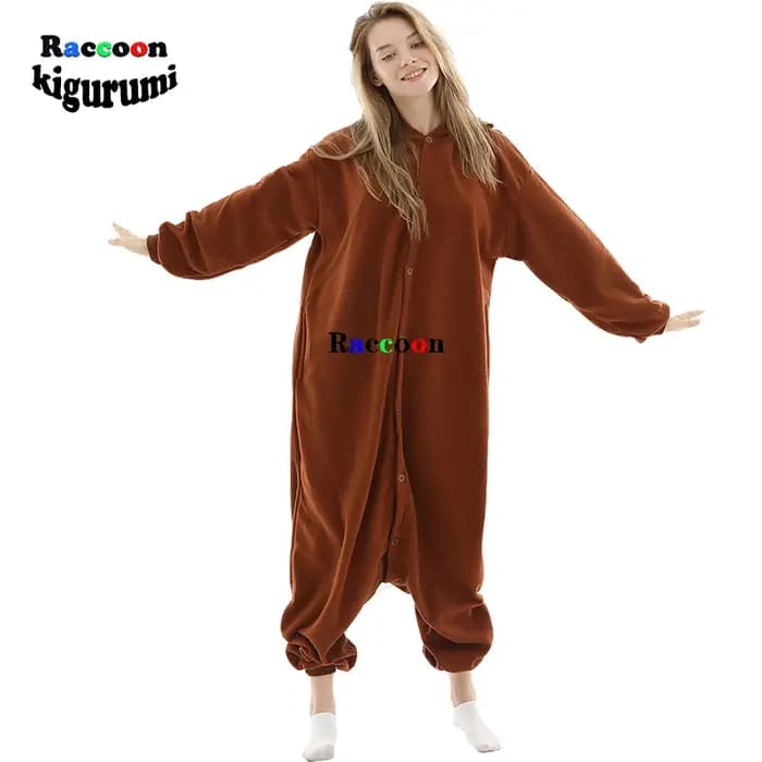 XXL (180-200 cm) ours pyjamas Anime marron adultes Onesies femmes fille Cosplay dessin animé Costume Animal hiver raton laveur Kigurumi