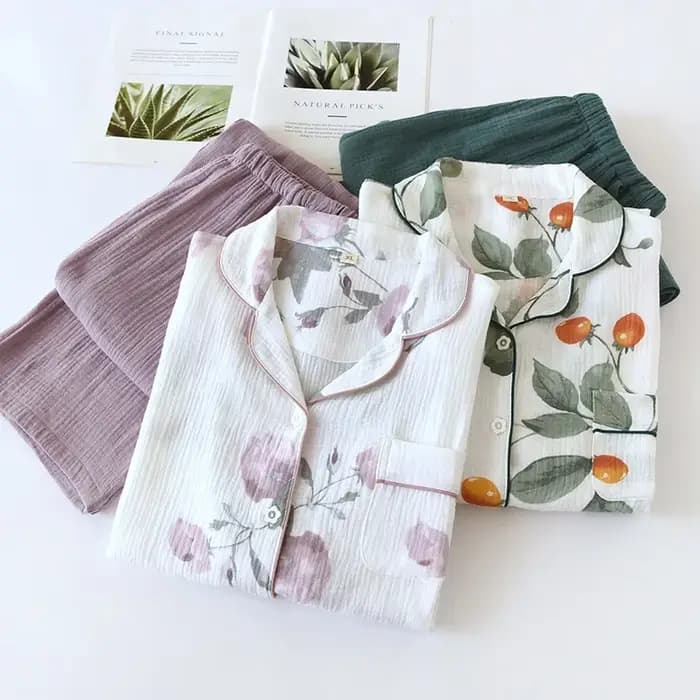 Ensemble pyjama japonais en crêpe de coton pur pour femmes