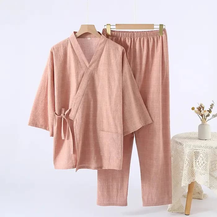 Pyjama Kimono pour Couple, fil de coton pur, manches trois quarts, pantalon, vêtements de détente, c