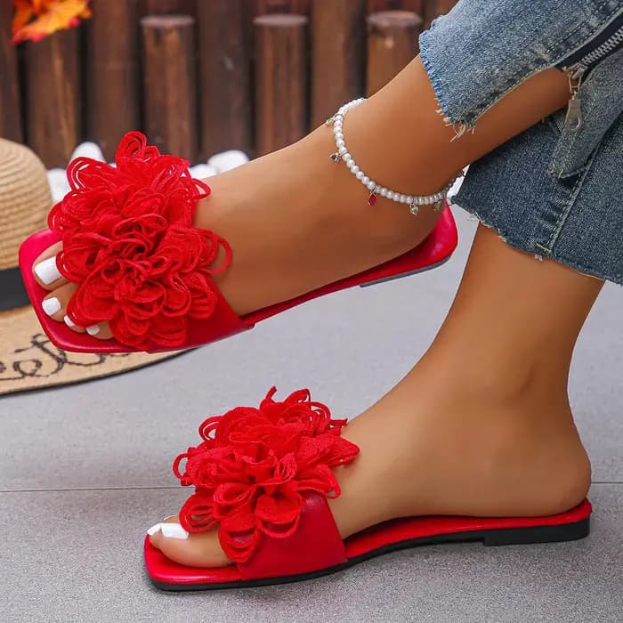 Crochet fleur glisser sandales femme été rose bleu Floral Mule pantoufles dames arc-en-ciel couleur en plein air vacances sans lacet chaussure plate