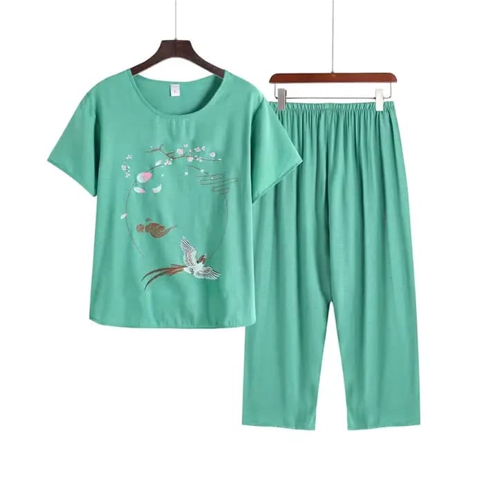 Pyjama Pour Femme décontracté coton lin ensemble de vêtements de nuit Vintage imprimé moyen âge mère à manches courtes Pyjamas femmes maison costume