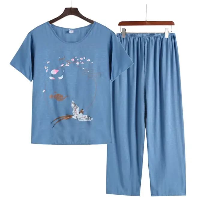 Pyjama Pour Femme décontracté coton lin ensemble de vêtements de nuit Vintage imprimé moyen âge mère à manches courtes Pyjamas femmes maison costume