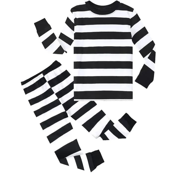 Ensemble pyjama rayé noir et blanc pour garçons et filles, voleur d'halloween, voleur de prisonnier,