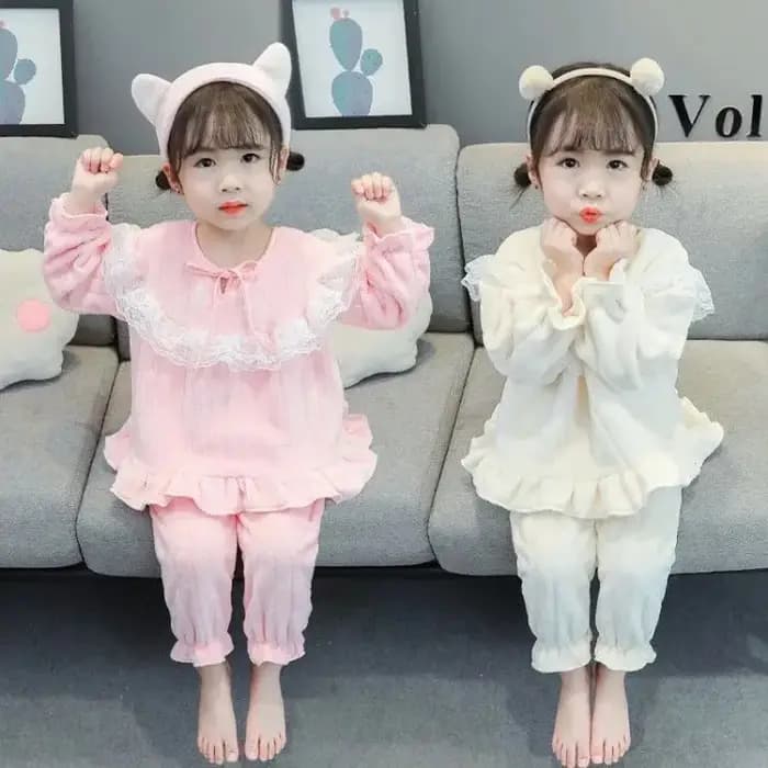 Ensemble pyjama pour filles, Style doux et mignon, épais, chaud, manches longues, vêtements de maison pour bébés filles, pull de couleur unie