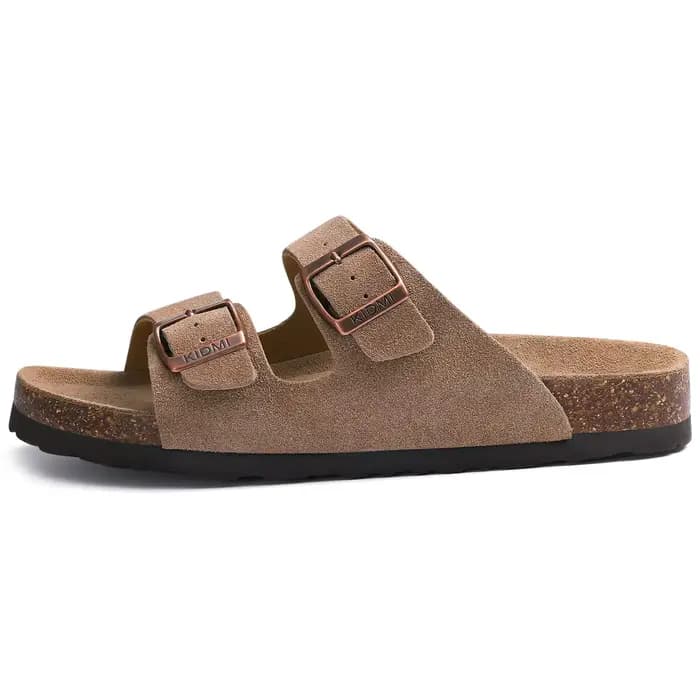 Evshine été Geniuine daim pantoufles pour femmes hommes confort soutien de la voûte plantaire diapositives réglables dames mode liège semelle sandales