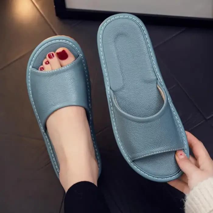 Pantoufles d'intérieur en cuir véritable pour hommes et femmes