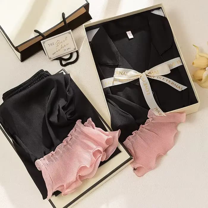 Nouveau rose Style princesse haut pantalon 2 pièces pyjama costume manches évasées vêtements de nuit femmes rayonne
