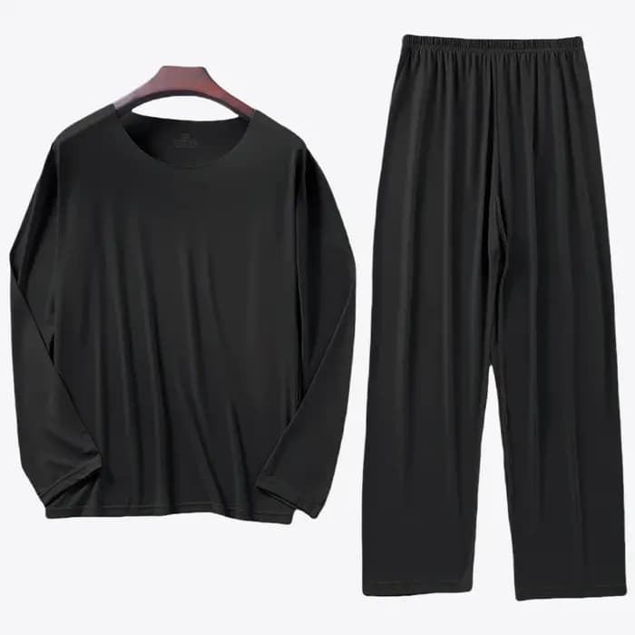 KIDWHXR Ensemble pyjama 2 pièces en soie glacée pour homme – Haut à manches longues simple et pantal