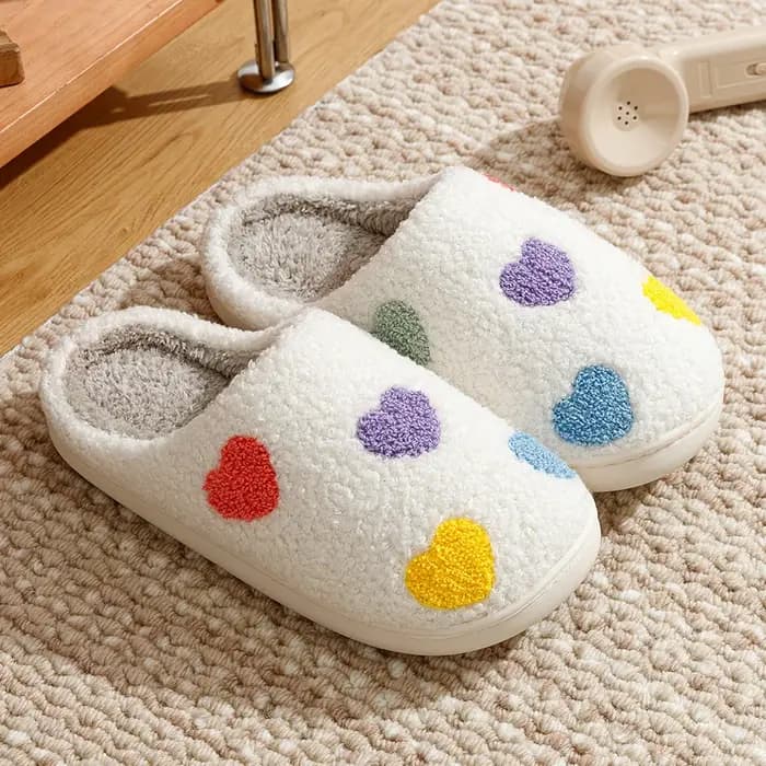 Pantoufles de saint-valentin pour femmes, chaussures d'hiver pour chambre à coucher, mode cœur coloré, chaudes, confortables, concises, chaussures de maison, cadeau pour petite amie