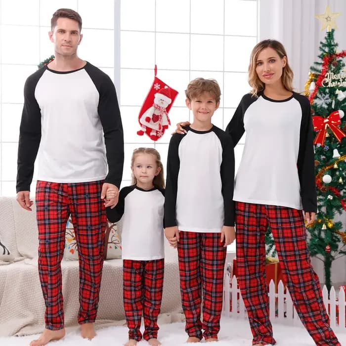 2025 nouveau ensemble de pyjamas de noël imprimé à carreaux vierges pour la famille à manches longues col rond 2 pièces