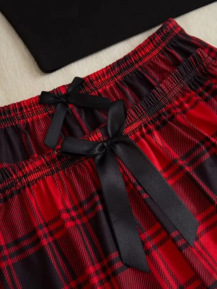 Ensemble de pyjama imprimé à carreaux pour femmes
