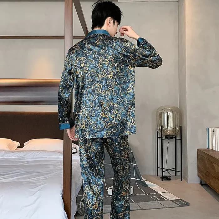 Manches longues hommes tache soie pyjama ensembles