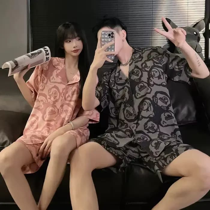 Couple pyjamas été glace soie dessin animé étudiant grande taille grande taille 00.00kg mince été hommes et femmes Homewear pijama mujer