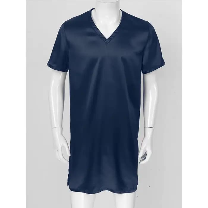 Pyjama en Satin pour hommes, chemises de nuit pour adultes, été, doux, couleur unie, col en V, manches courtes, vêtements de nuit décontractés pour la maison