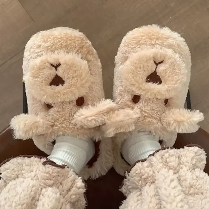 Kawaii hiver chien pantoufles doux anti-dérapant dessin animé fourrure
