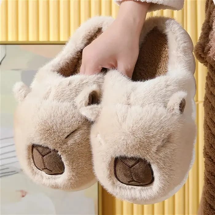 Mignon Capybara coton pantoufles femmes automne hiver intérieur semelle souple chaud fourrure diapositives hommes