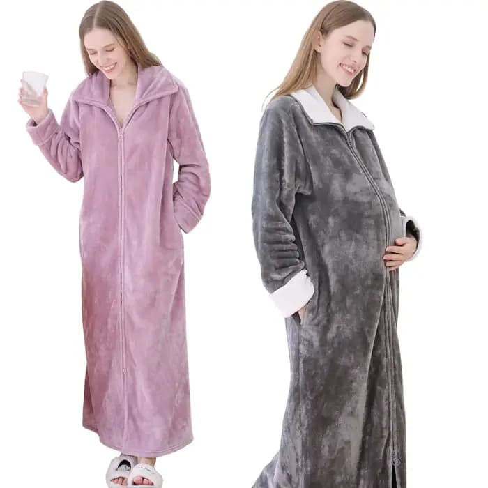 Automne hiver flanelle vestes à glissière pour femmes Couples robe de nuit mode chaud grands revers Kimono allonger