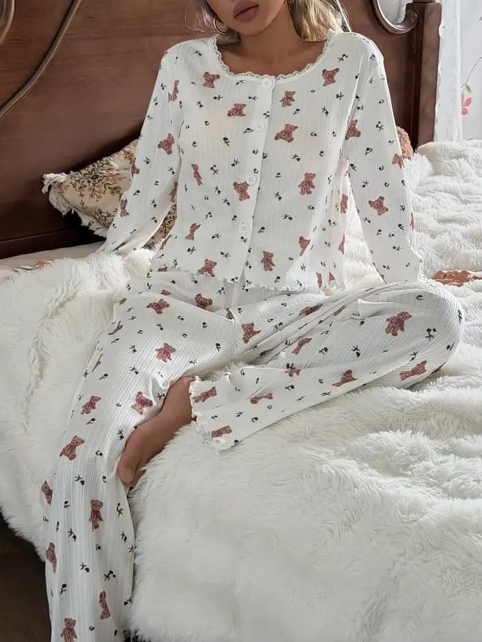 Ensemble de pyjama imprimé ours mignon pour femme