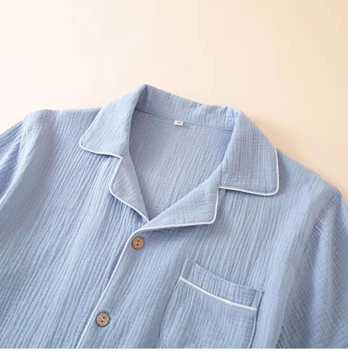 Ensemble pyjama en coton pour hommes, Short fin à manches courtes, pantalon Long, ensemble trois pièces, vêtements de maison, ample et respirant