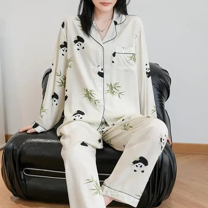 Printemps automne nouveau ensemble de pyjamas rétro imprimé vêtements de maison