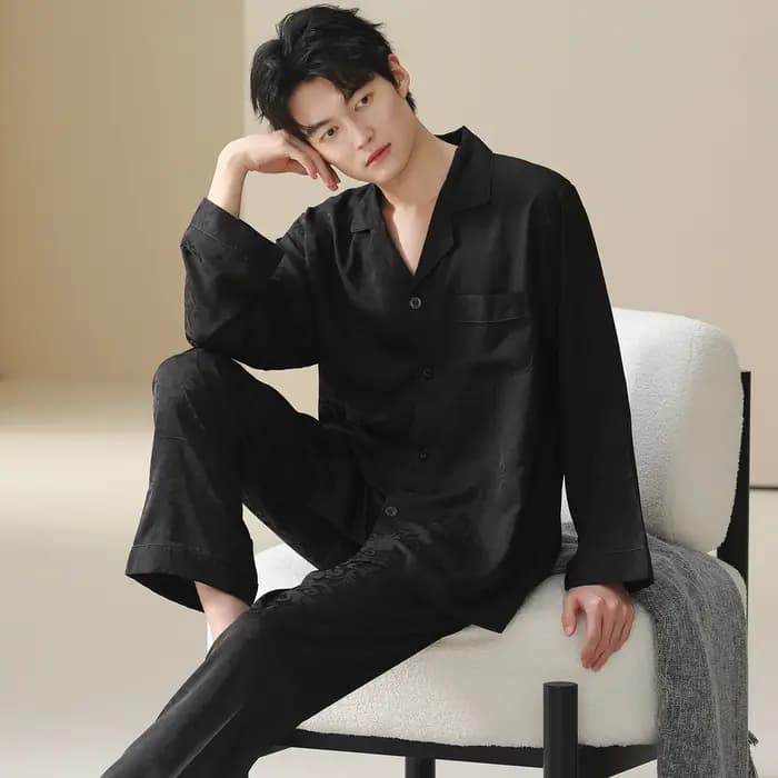 Hommes Pyjamas ensemble glace soie Satin automne à manches longues mode impression