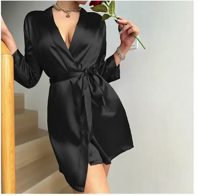 Peignoir Kimono Court en Satin Soyeux pour Femme