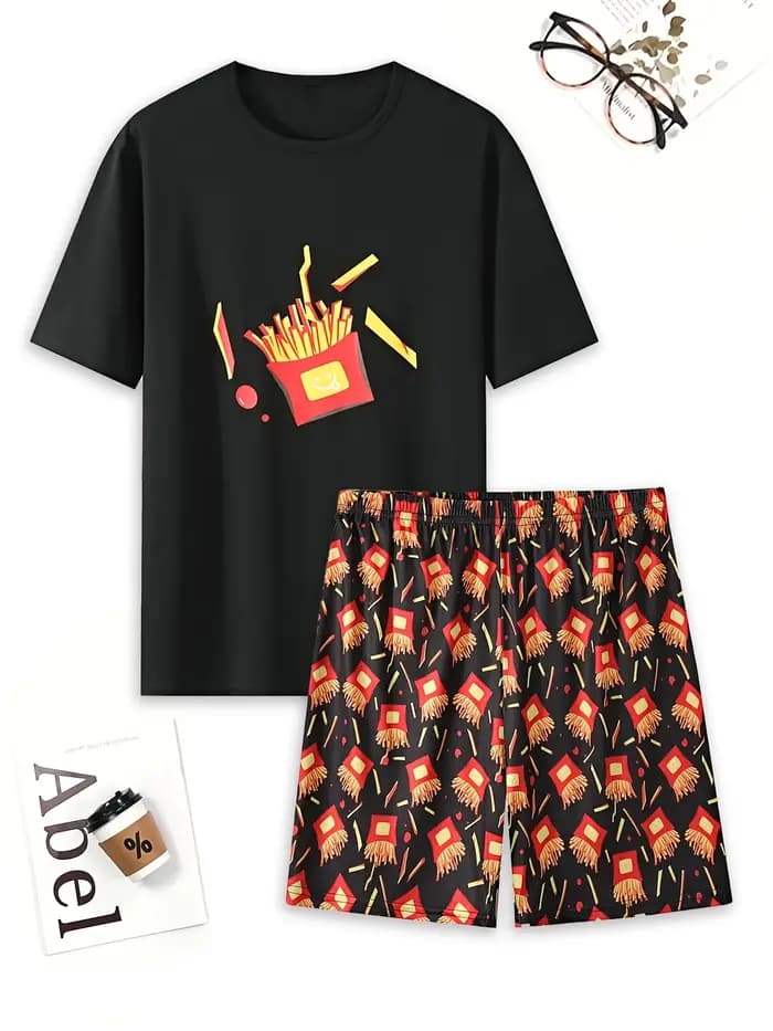 Un ensemble de pyjamas décontractés imprimés avec des motifs de frites