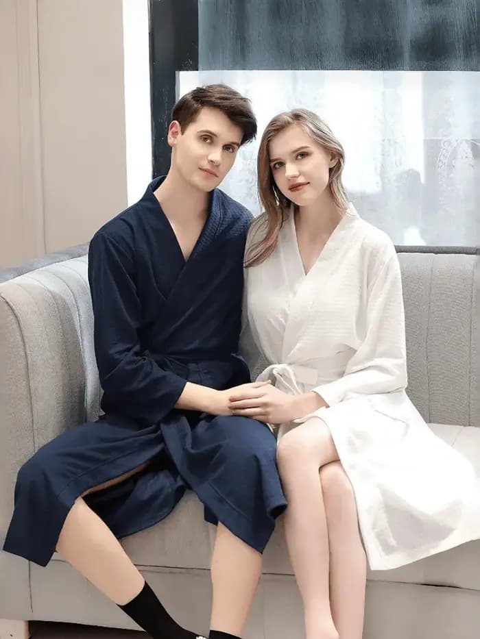 Peignoir unisexe en tissu gaufré pour hommes et femmes