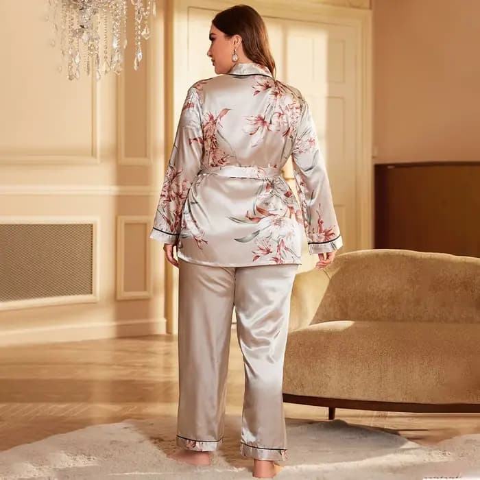 Ensemble pyjama grande taille 4XL 5XL, vêtements de nuit décontractés pour femmes, chemise et pantalon en Satin, vêtements de salon doux pour la maison, 2 pièces