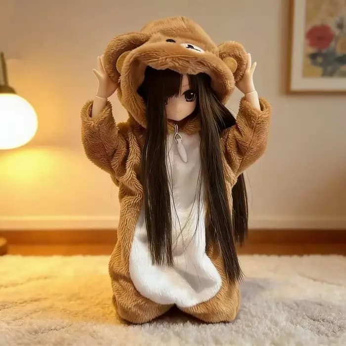 Pyjama en peluche en forme d'ours, combinaison mignonne à fermeture éclair, vêtements d'animaux à capuche, adaptés aux poupées BJD Ob24 1/6, accessoires de déguisement pour filles