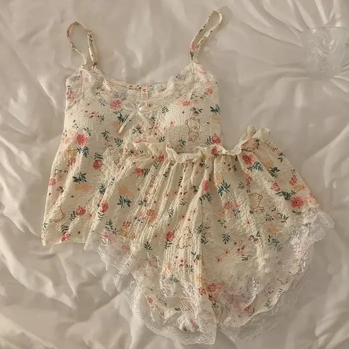Ensembles de pyjama en dentelle florale pour femmes