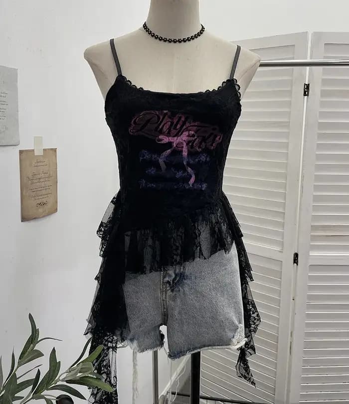 ISAROSE été dentelle Camisole pour femmes col carré asymétrique irrégulière à volants bretelles réglables Camis hauts vêtements de sport