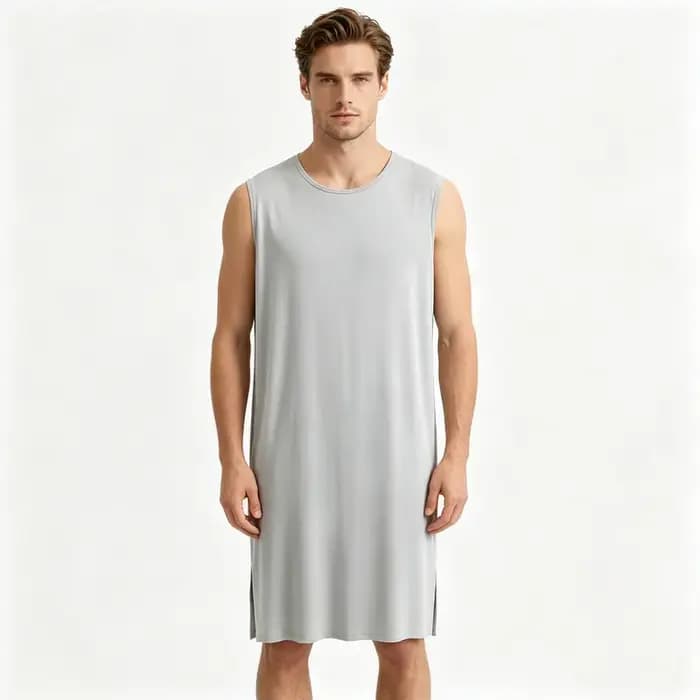 Robe de nuit d'été pour homme en modal fin, col rond, manches courtes, légère, confortable et respir