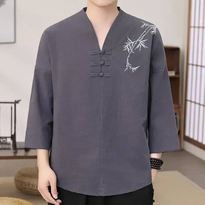 Robe Zen brodée de feuilles de bambou pour hommes, coupe ample, élégante, traditionnelle chinoise, Kung Fu, méditation, vêtements élégants respirants
